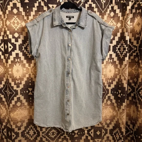 Steve Madden Size L Denim Dress, 100% Cotton - Picture 4 of 14